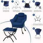Poltrona Lazy con pouf, poltrona moderna da lettura, fodera rimovibile e lavabile, supporto ergonomico, per camera da letto, soggiorno