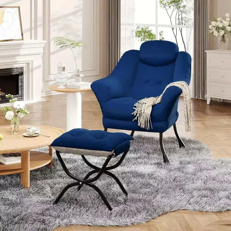 Poltrona Lazy con pouf, poltrona moderna da lettura, fodera rimovibile e lavabile, supporto ergonomico, per camera da letto, soggiorno