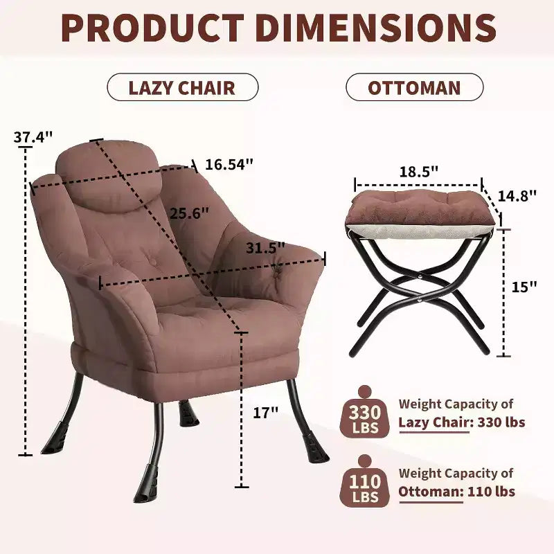 Poltrona Lazy con pouf, poltrona moderna da lettura, fodera rimovibile e lavabile, supporto ergonomico, per camera da letto, soggiorno