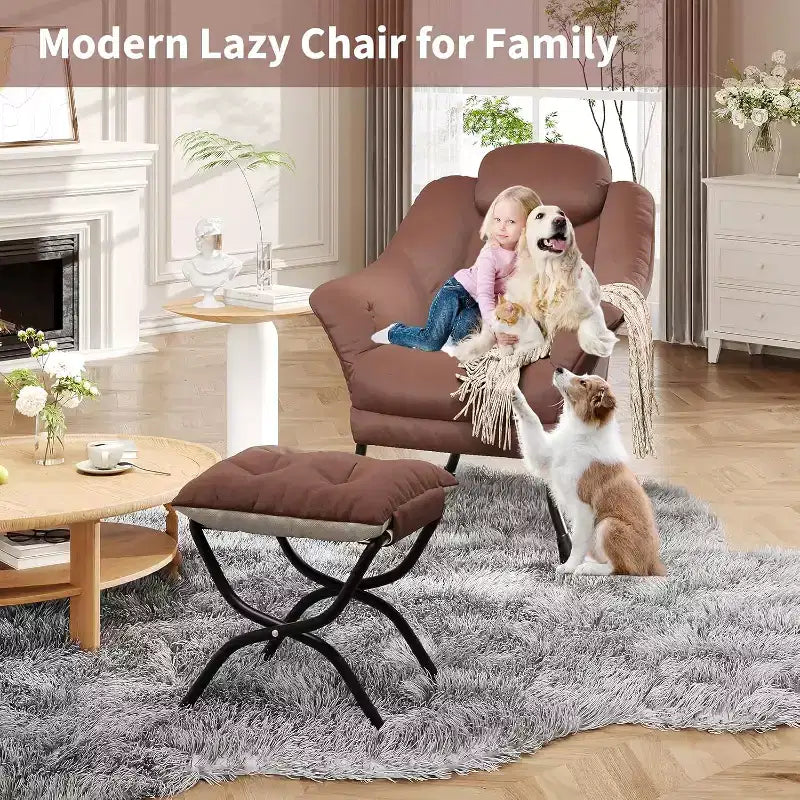 Poltrona Lazy con pouf, poltrona moderna da lettura, fodera rimovibile e lavabile, supporto ergonomico, per camera da letto, soggiorno