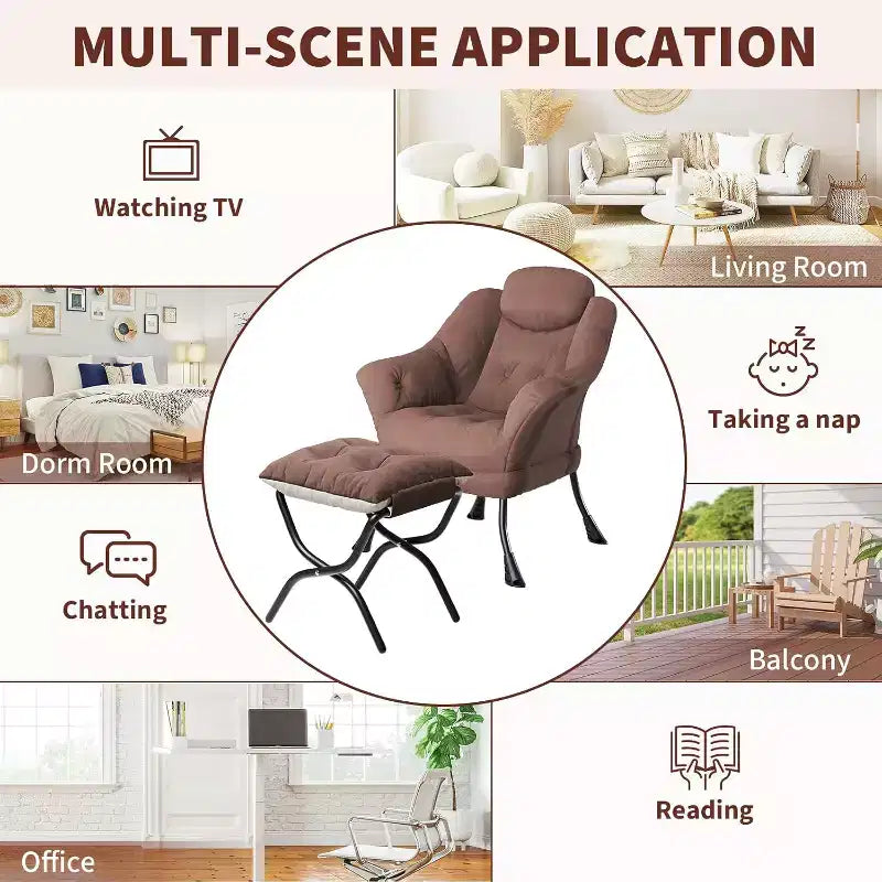 Poltrona Lazy con pouf, poltrona moderna da lettura, fodera rimovibile e lavabile, supporto ergonomico, per camera da letto, soggiorno