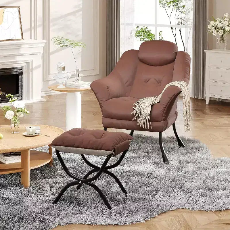 Poltrona Lazy con pouf, poltrona moderna da lettura, fodera rimovibile e lavabile, supporto ergonomico, per camera da letto, soggiorno
