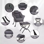 Poltrona Lazy con pouf, poltrona moderna da lettura, fodera rimovibile e lavabile, supporto ergonomico, per camera da letto, soggiorno