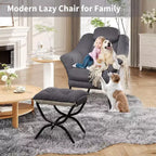 Poltrona Lazy con pouf, poltrona moderna da lettura, fodera rimovibile e lavabile, supporto ergonomico, per camera da letto, soggiorno