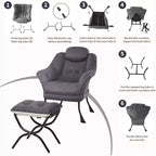 Poltrona Lazy con pouf, poltrona moderna da lettura, fodera rimovibile e lavabile, supporto ergonomico, per camera da letto, soggiorno