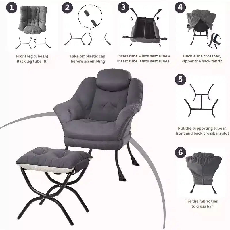 Poltrona Lazy con pouf, poltrona moderna da lettura, fodera rimovibile e lavabile, supporto ergonomico, per camera da letto, soggiorno