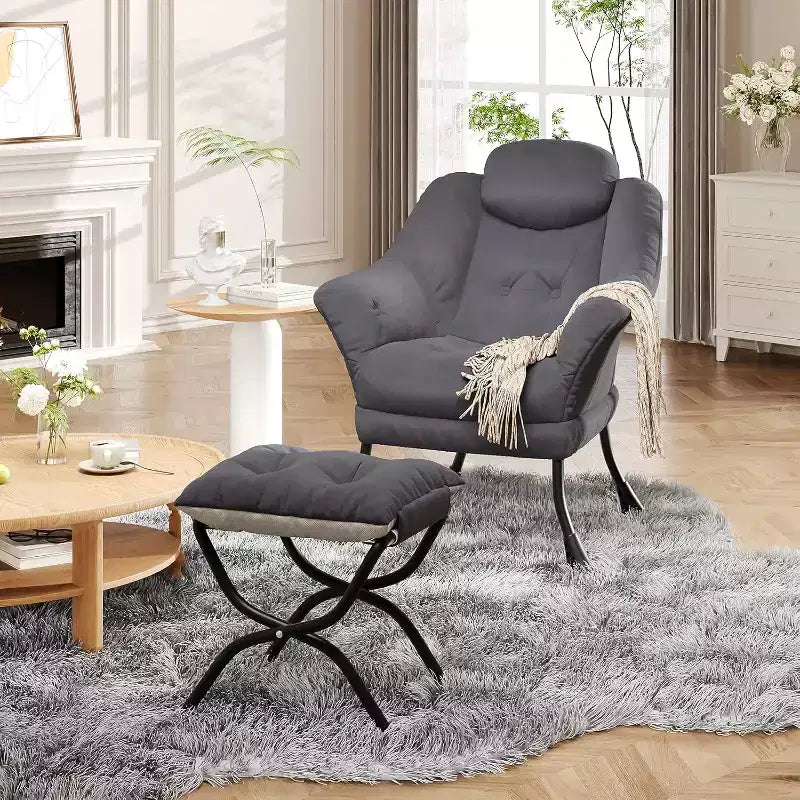 Poltrona Lazy con pouf, poltrona moderna da lettura, fodera rimovibile e lavabile, supporto ergonomico, per camera da letto, soggiorno