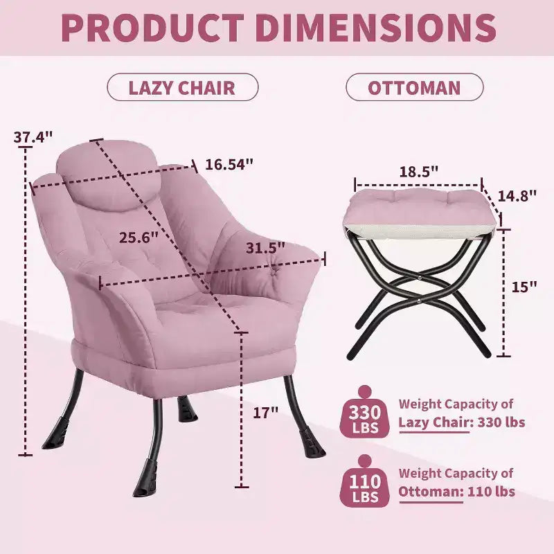 Poltrona Lazy con pouf, poltrona moderna da lettura, fodera rimovibile e lavabile, supporto ergonomico, per camera da letto, soggiorno