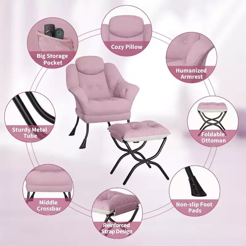 Poltrona Lazy con pouf, poltrona moderna da lettura, fodera rimovibile e lavabile, supporto ergonomico, per camera da letto, soggiorno
