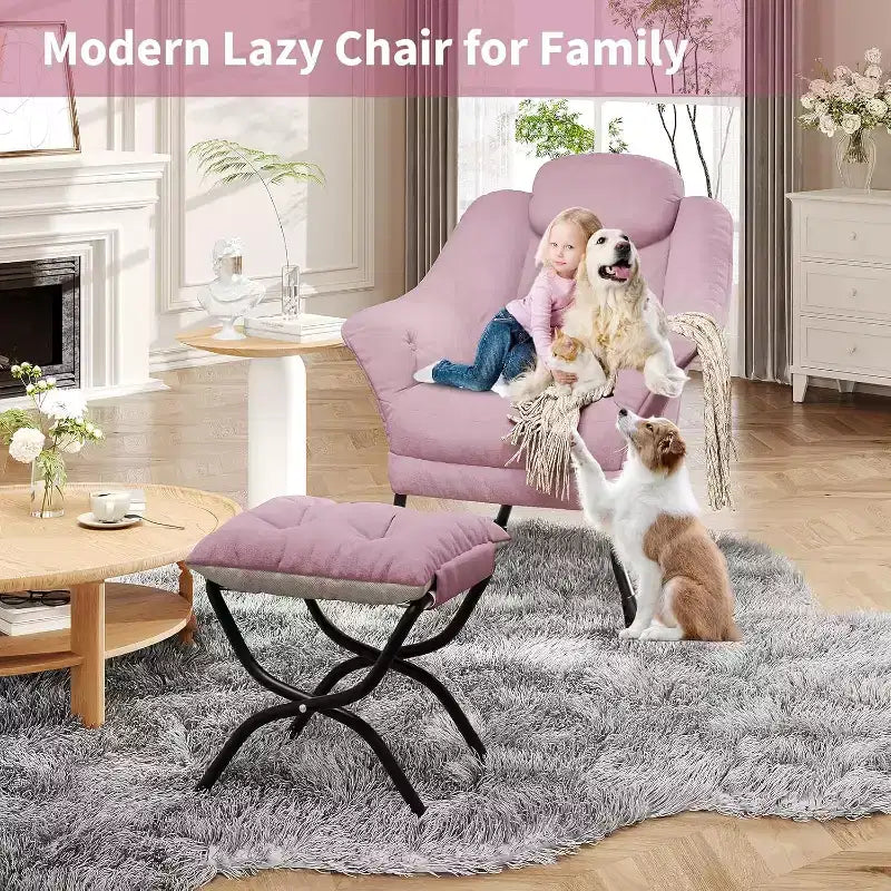 Poltrona Lazy con pouf, poltrona moderna da lettura, fodera rimovibile e lavabile, supporto ergonomico, per camera da letto, soggiorno