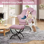 Poltrona Lazy con pouf, poltrona moderna da lettura, fodera rimovibile e lavabile, supporto ergonomico, per camera da letto, soggiorno