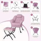 Poltrona Lazy con pouf, poltrona moderna da lettura, fodera rimovibile e lavabile, supporto ergonomico, per camera da letto, soggiorno