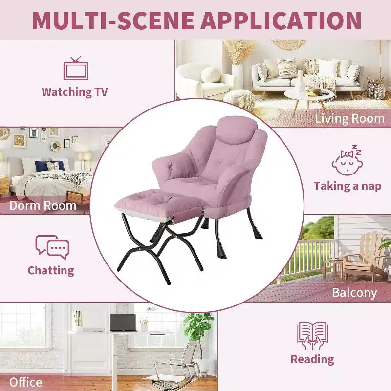 Poltrona Lazy con pouf, poltrona moderna da lettura, fodera rimovibile e lavabile, supporto ergonomico, per camera da letto, soggiorno