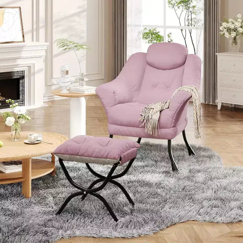 Poltrona Lazy con pouf, poltrona moderna da lettura, fodera rimovibile e lavabile, supporto ergonomico, per camera da letto, soggiorno