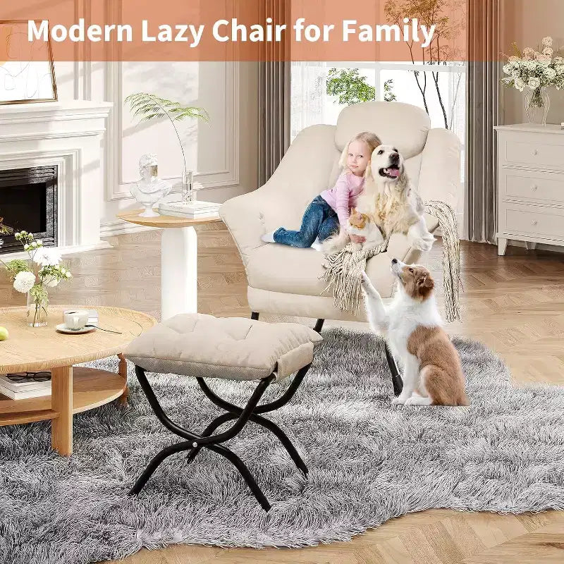 Poltrona Lazy con pouf, poltrona moderna da lettura, fodera rimovibile e lavabile, supporto ergonomico, per camera da letto, soggiorno
