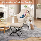 Poltrona Lazy con pouf, poltrona moderna da lettura, fodera rimovibile e lavabile, supporto ergonomico, per camera da letto, soggiorno