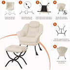 Poltrona Lazy con pouf, poltrona moderna da lettura, fodera rimovibile e lavabile, supporto ergonomico, per camera da letto, soggiorno