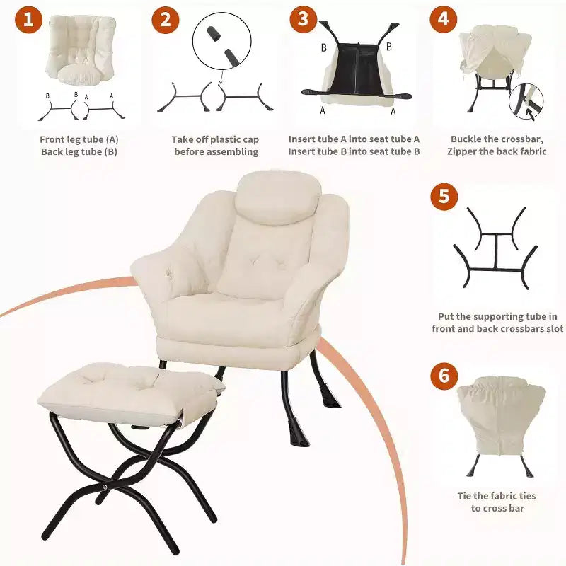 Poltrona Lazy con pouf, poltrona moderna da lettura, fodera rimovibile e lavabile, supporto ergonomico, per camera da letto, soggiorno