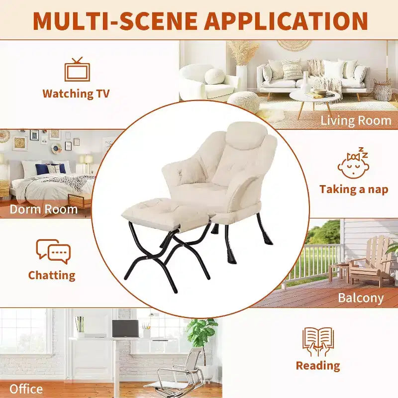 Poltrona Lazy con pouf, poltrona moderna da lettura, fodera rimovibile e lavabile, supporto ergonomico, per camera da letto, soggiorno