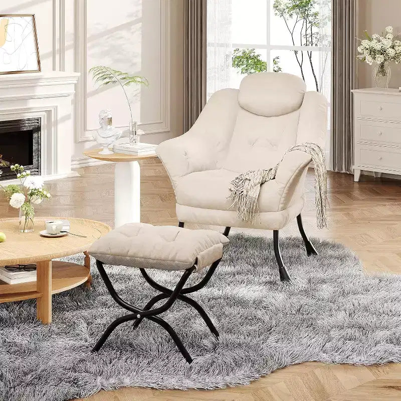 Poltrona Lazy con pouf, poltrona moderna da lettura, fodera rimovibile e lavabile, supporto ergonomico, per camera da letto, soggiorno