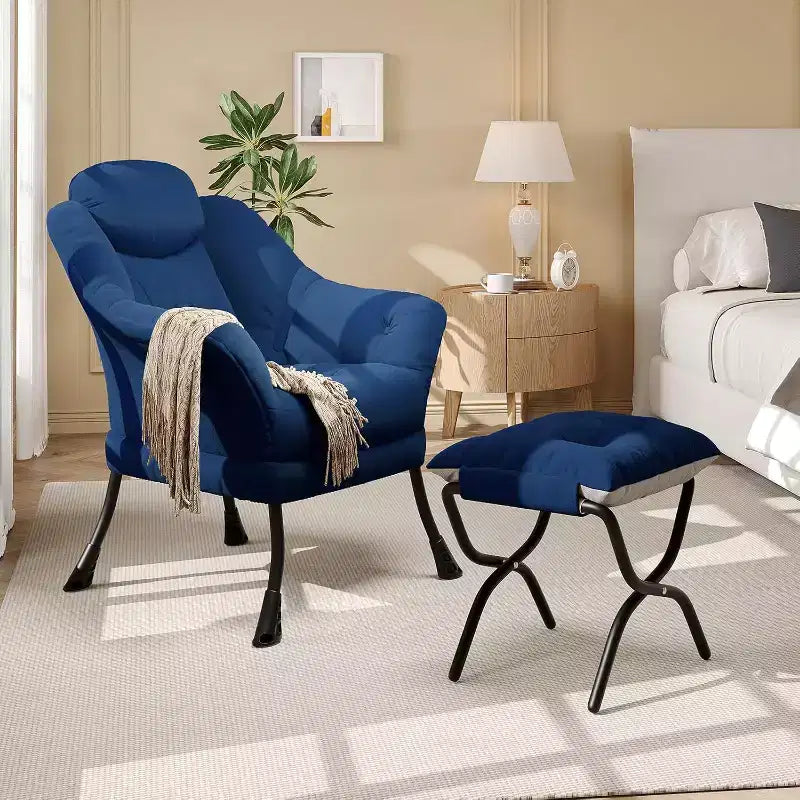 Poltrona Lazy con pouf, poltrona moderna da lettura, fodera rimovibile e lavabile, supporto ergonomico, per camera da letto, soggiorno