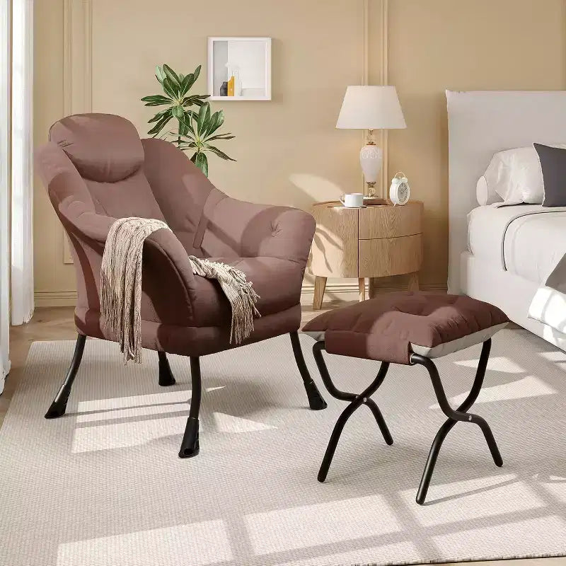Poltrona Lazy con pouf, poltrona moderna da lettura, fodera rimovibile e lavabile, supporto ergonomico, per camera da letto, soggiorno