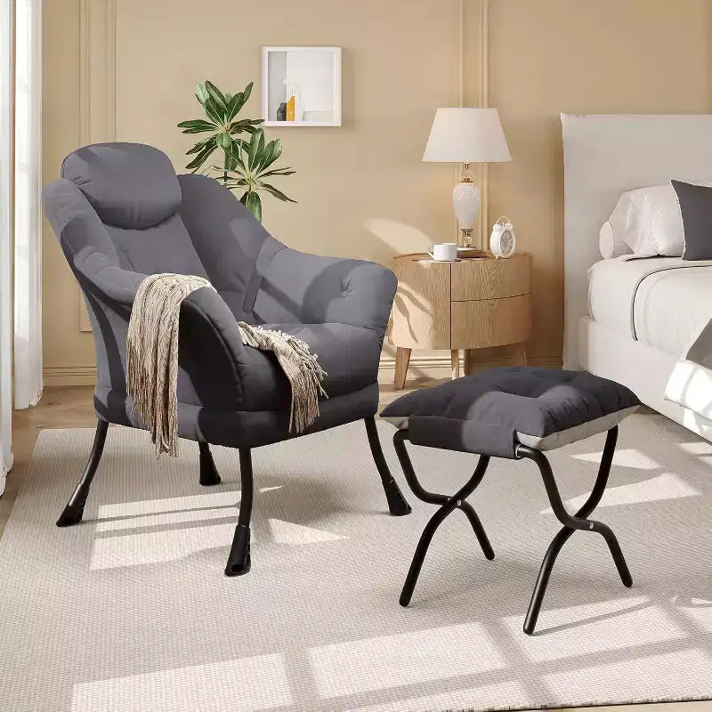 Poltrona Lazy con pouf, poltrona moderna da lettura, fodera rimovibile e lavabile, supporto ergonomico, per camera da letto, soggiorno