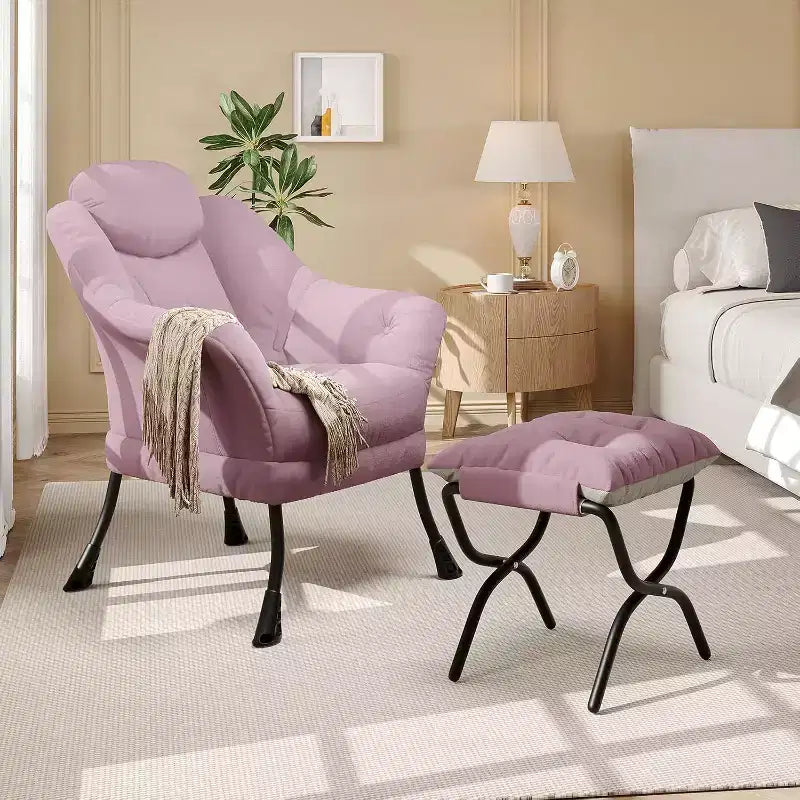 Poltrona Lazy con pouf, poltrona moderna da lettura, fodera rimovibile e lavabile, supporto ergonomico, per camera da letto, soggiorno