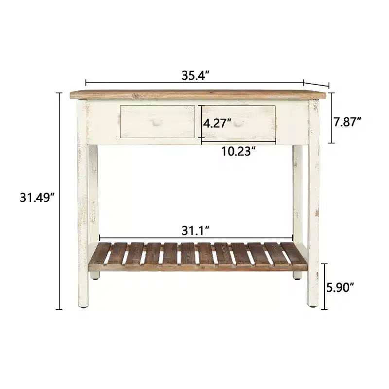 GDFStudio Schultz Tavolo Console Rustico in Legno di Abete con 2 Cassetti e 1 Ripiano Inferiore Aperto