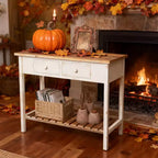 GDFStudio Schultz Tavolo Console Rustico in Legno di Abete con 2 Cassetti e 1 Ripiano Inferiore Aperto