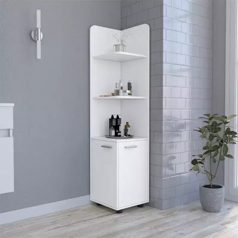 Armadietto a colonna da bagno, mobile alto da bagno con base a 2 ante, 3 ripiani aperti