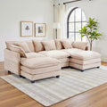 EHMKNP 3-Seat U-Shaped Modern Cloud Couch - Chenille Modular Sectional with Deep Seat, 2 Ottoman & 4 Pillows for Home/Apartment Spaces