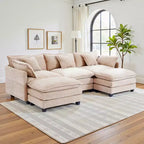 EHMKNP 3-Seat U-Shaped Modern Cloud Couch - Chenille Modular Sectional with Deep Seat, 2 Ottoman & 4 Pillows for Home/Apartment Spaces
