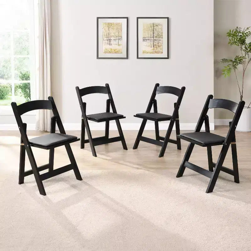 Okak, set di 4 comode sedie da pranzo rustiche in legno con sedile imbottito, sedie pieghevoli d'accento per sala da pranzo, soggiorno