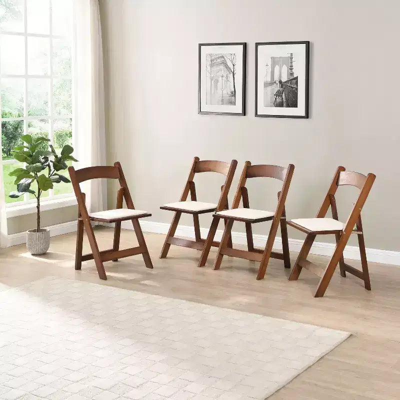 Okak, set di 4 comode sedie da pranzo rustiche in legno con sedile imbottito, sedie pieghevoli d'accento per sala da pranzo, soggiorno