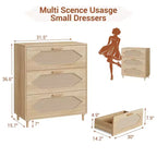 Cassettiera a 3 cassetti in Rattan per Camera da Letto, Comò Moderno in Rattan in Legno, Armadietti Contenitori in Legno per Camere da Letto, Corridoi, Soggiorni
