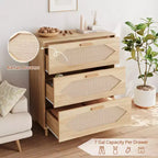Cassettiera a 3 cassetti in Rattan per Camera da Letto, Comò Moderno in Rattan in Legno, Armadietti Contenitori in Legno per Camere da Letto, Corridoi, Soggiorni
