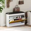 Modern Entryway Shoe Cabinet, Shoe Storage Bench, Flip Drawer and Seat Cushion, , Bedroom, Living Room,White + Yellow