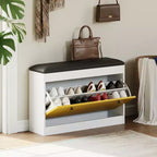 Modern Entryway Shoe Cabinet, Shoe Storage Bench, Flip Drawer and Seat Cushion, , Bedroom, Living Room,White + Yellow