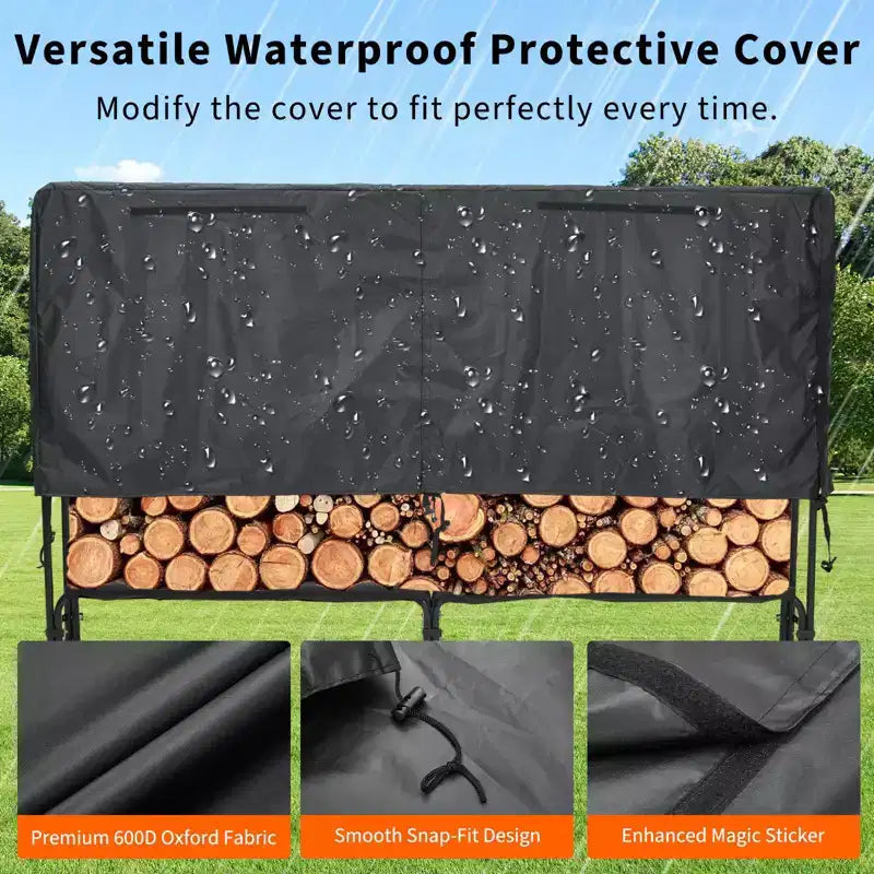 Porta legna da ardere da 1,2 m per esterni e interni, porta tronchi resistente, organizer per legna con rete in acciaio per camino, patio, impilatore di legna durevole