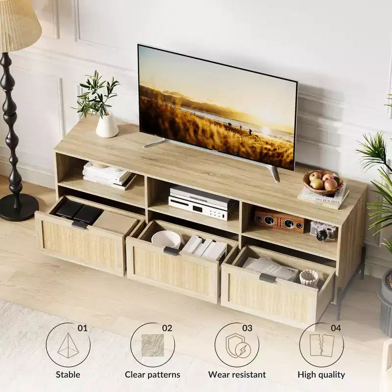 Mobile TV per centri di intrattenimento con funzionalità di archiviazione Mobile multimediale in rattan con due ante Supporto in legno per il soggiorno