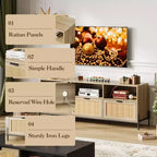 Mobile TV per centri di intrattenimento con funzionalità di archiviazione Mobile multimediale in rattan con due ante Supporto in legno per il soggiorno
