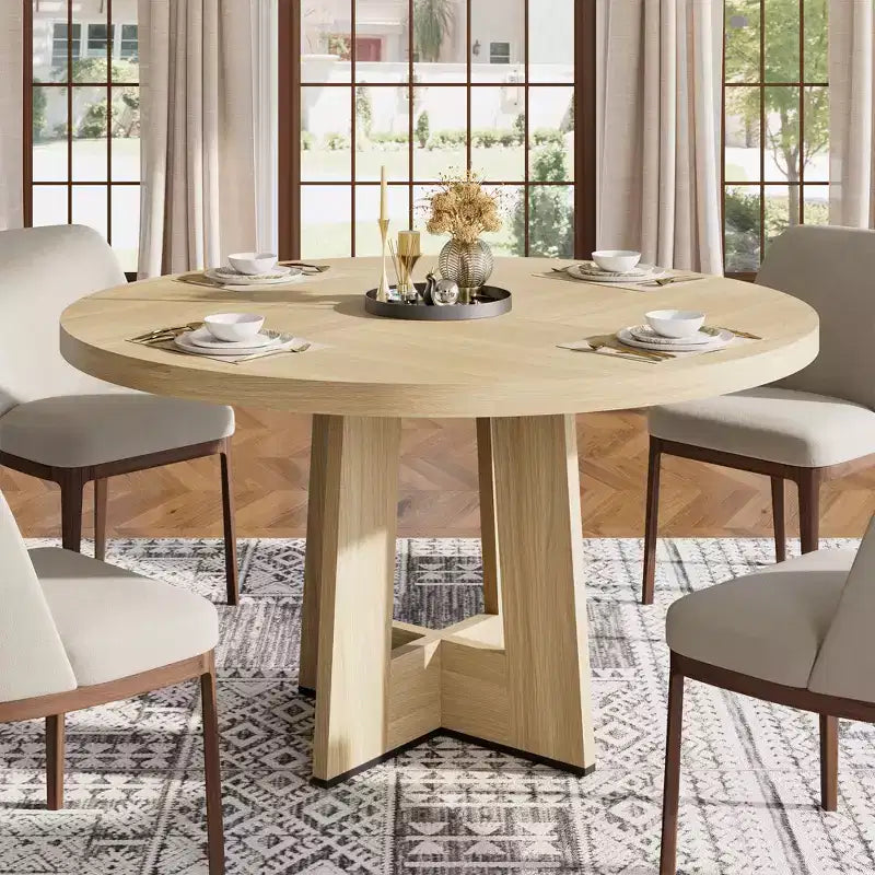 Tavolo da pranzo rotondo moderno a 7 gambe, tavolo da cucina robusto da 42 pollici per angolo colazione, appartamento o ufficio domestico, per 4-6 persone