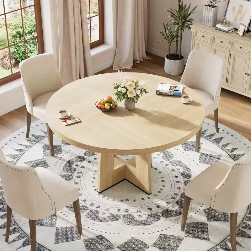 Tavolo da pranzo rotondo moderno a 7 gambe, tavolo da cucina robusto da 42 pollici per angolo colazione, appartamento o ufficio domestico, per 4-6 persone
