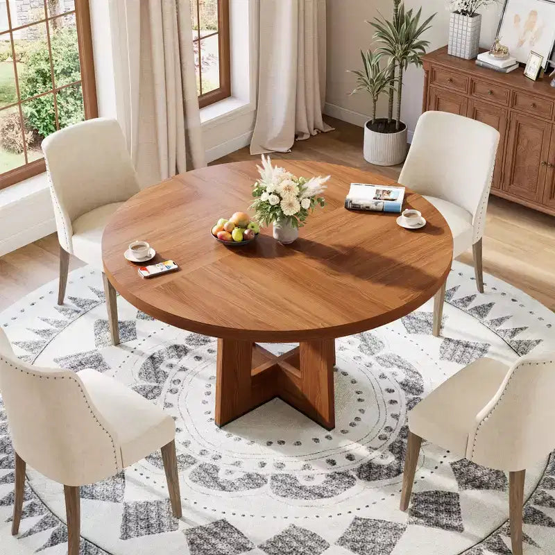 Tavolo da pranzo rotondo moderno a 7 gambe, tavolo da cucina robusto da 42 pollici per angolo colazione, appartamento o ufficio domestico, per 4-6 persone