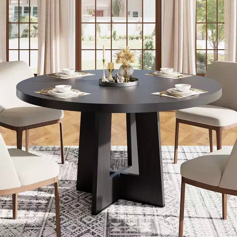 Tavolo da pranzo rotondo moderno a 7 gambe, tavolo da cucina robusto da 42 pollici per angolo colazione, appartamento o ufficio domestico, per 4-6 persone