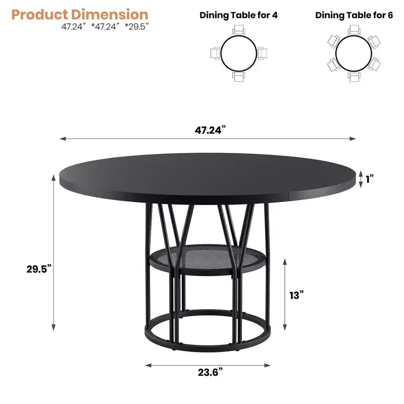 Tavolo da pranzo rotondo moderno a 7 gambe, tavolo da cucina robusto da 42 pollici per angolo colazione, appartamento o ufficio domestico, per 4-6 persone
