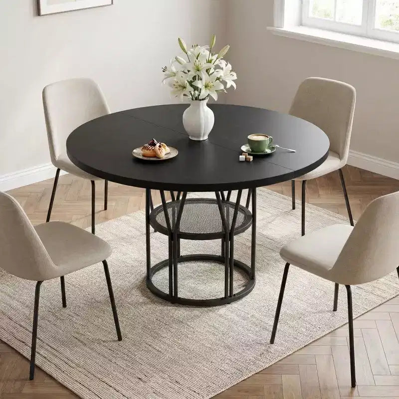 Tavolo da pranzo rotondo moderno a 7 gambe, tavolo da cucina robusto da 42 pollici per angolo colazione, appartamento o ufficio domestico, per 4-6 persone