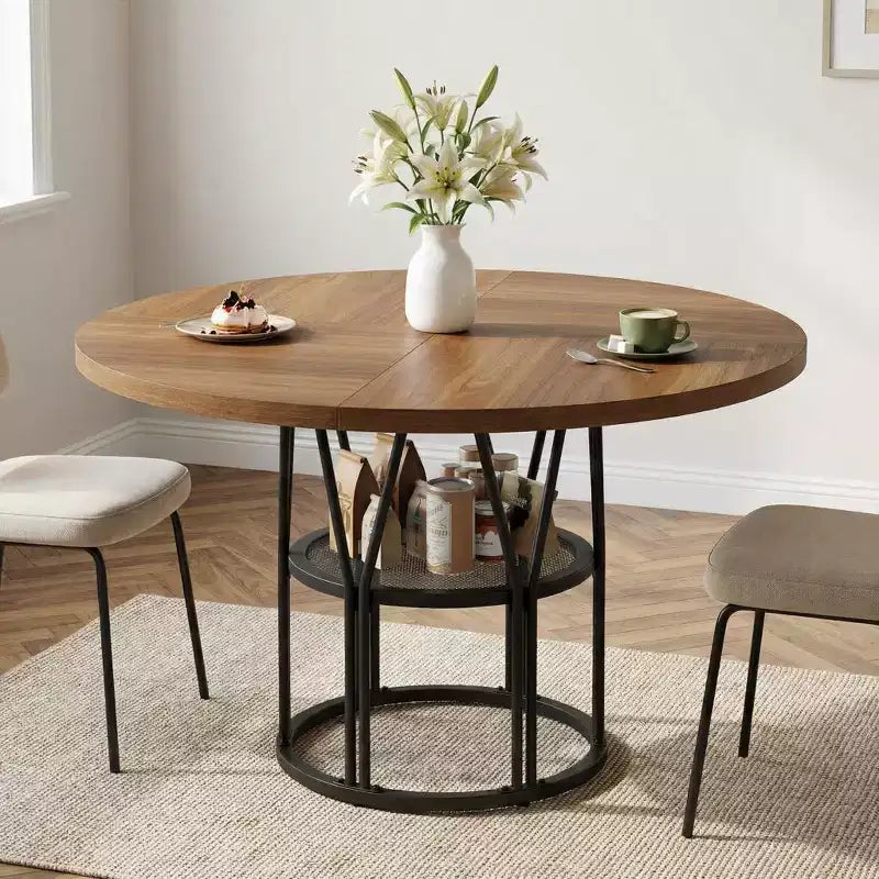 Tavolo da pranzo rotondo moderno a 7 gambe, tavolo da cucina robusto da 42 pollici per angolo colazione, appartamento o ufficio domestico, per 4-6 persone