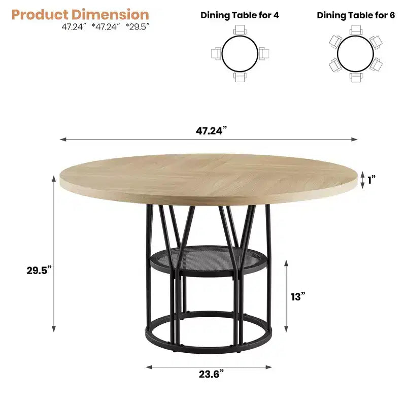 Tavolo da pranzo rotondo moderno a 7 gambe, tavolo da cucina robusto da 42 pollici per angolo colazione, appartamento o ufficio domestico, per 4-6 persone